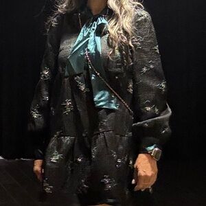 Festive jacquard dress with bow tie